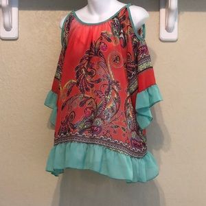 Pink and Teal (See-through) Blouse